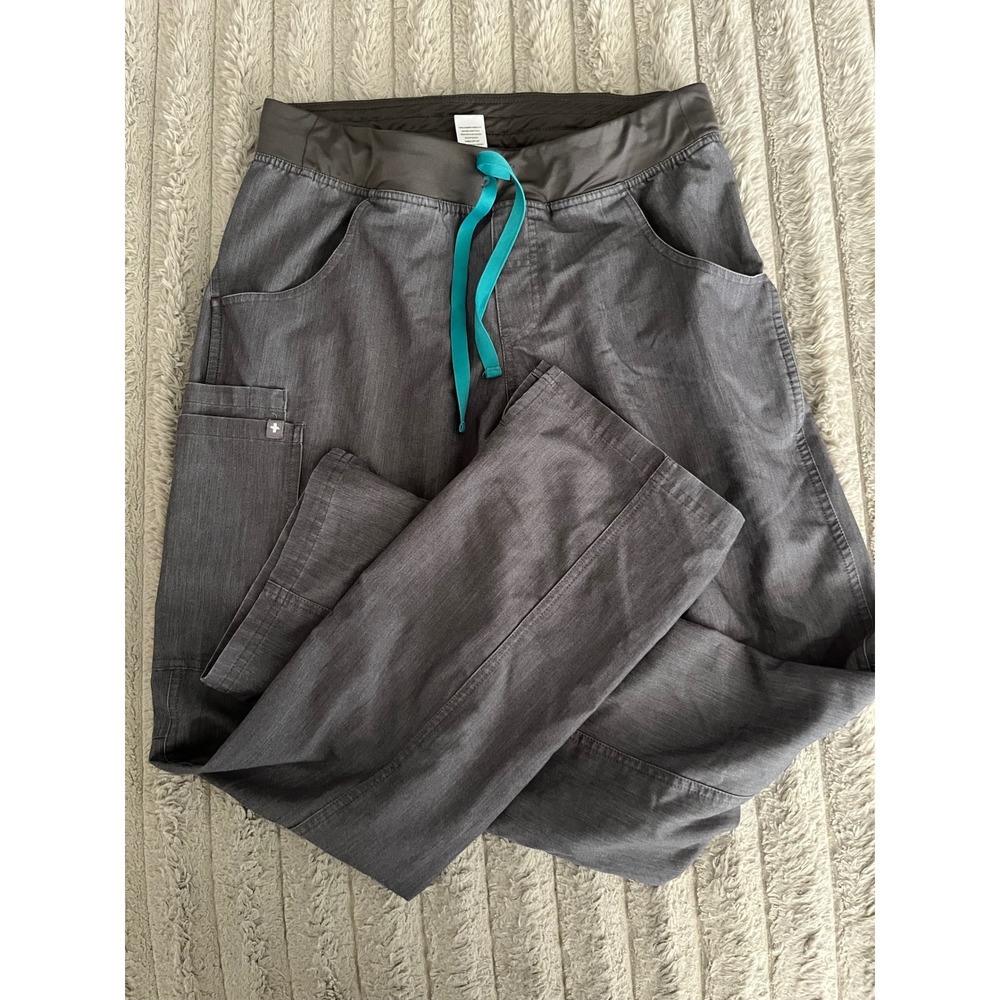 Figs Women's Heather Charcoal Gray Yoga Waistband Cargo Scrub Pants medium